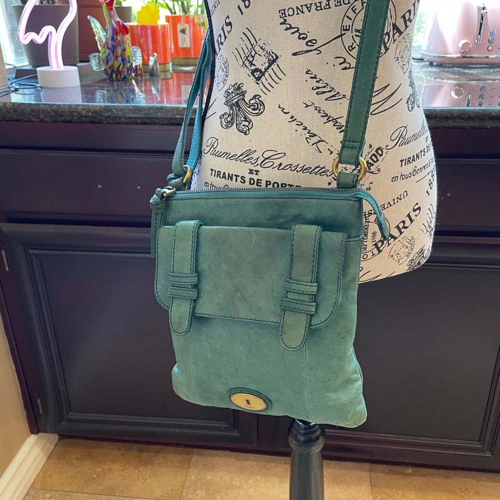 Fossil Teal Leather Crossbody Bag